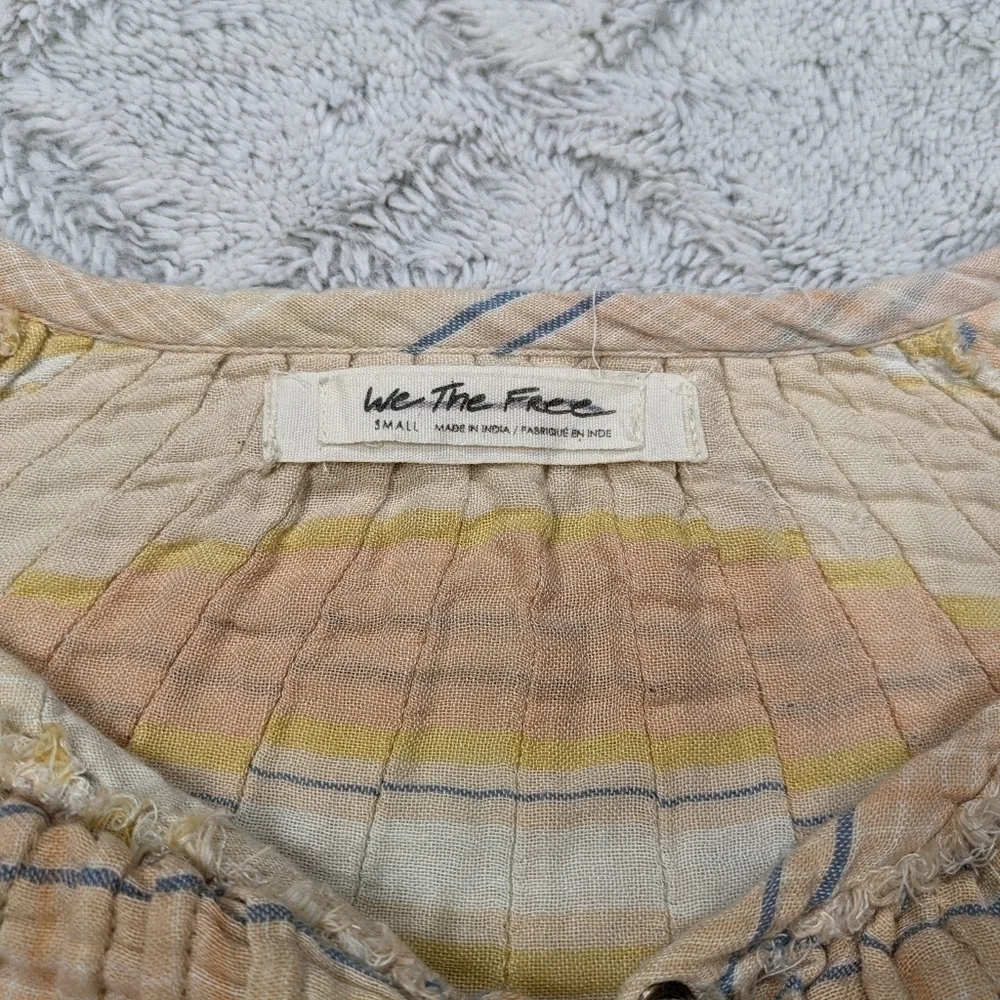 Free People Shirt Women's S Beige Plaid Cloudbreaker Oversized Boho Top Lace Up